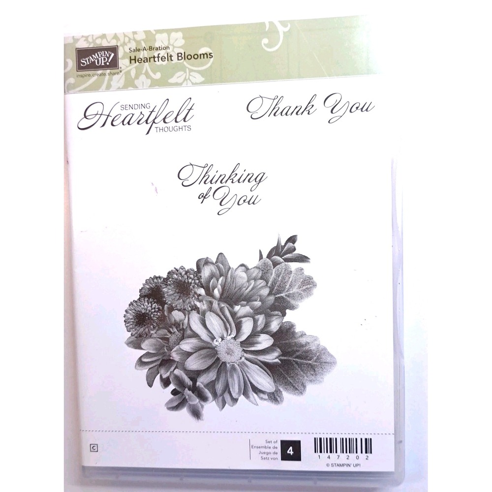 Stampin' Up! Retired Heartfelt Blooms Clear Mount distinctive‎ Stamp Set - Used